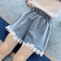 Girls denim shorts foreign style wear 2021 new summer childrens pants children big children summer thin five-point pants