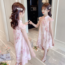 Girls qipao Summer Chinese windy dress 2022 new children girl summer clothing short sleeve retro princess dresses
