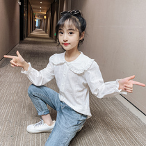 Girls shirt 2021 New Korean version of foreign style in big children spring coat long sleeve Spring and Autumn white little girl shirt