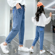 Girls autumn jeans 2021 new childrens net Red foreign gas Joker pants in the big Children Spring and Autumn fashionable trousers