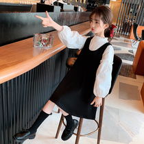 Girls foreign style dress college style spring and autumn childrens white shirt vest dress two-piece set
