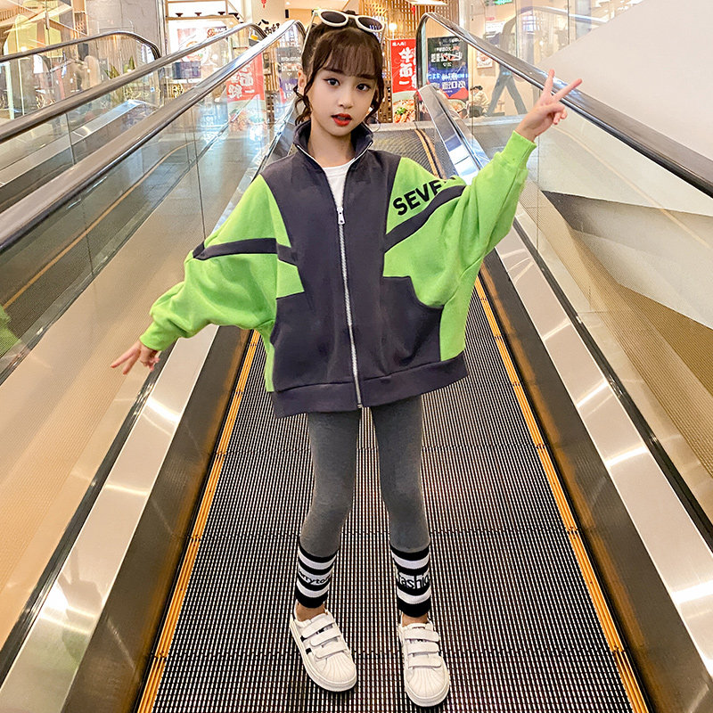 Girl's Autumn Clothing Suit Netred Foreign Pie 2022 New Trendy CUHK Children's Clothing Sport Two Suits