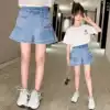 Girls summer culottes 2021 new Korean version of the foreign school children's tencel jeans middle and large children's summer thin shorts
