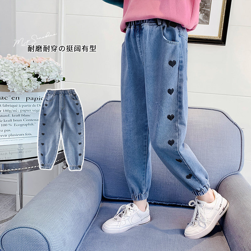 Girl Jeans 2022 Spring Dress New Foreign Pie Girl Pants Girl Great Boy Spring Autumn Loose Casual Long Pants