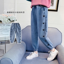 Girls jeans 2021 spring new style childrens pants girls in the big Children Spring and Autumn loose casual trousers