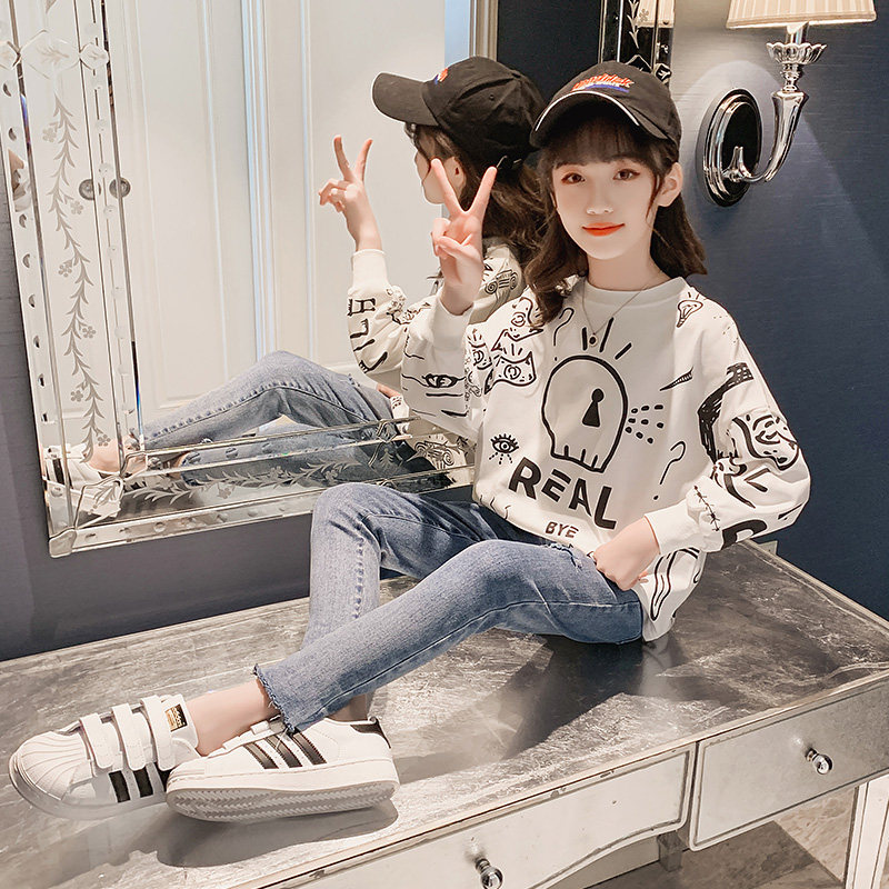 Girl's thick T-shirt spring dress 2022 new CUHK Girl Scout lenient Long sleeves Nets for children Spring blouses