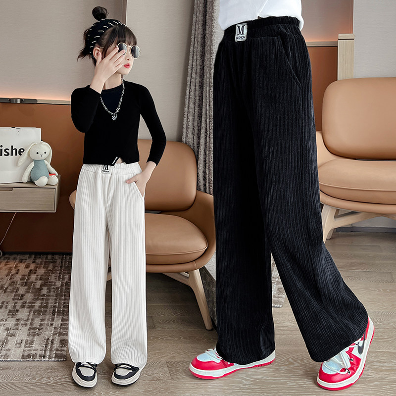 Girl Pants Foreign Air Outwear Casual Straight Cylinder Broadlegged Pants Children Winter Dress CUHK Girl Girl Autumn Winter Plus Suede Trousers-Taobao