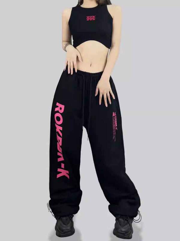 Jazz Street Dance Pants for Women, American Street Style Loose Straight-Leg Printed Casual Pants, Chinese Trendy Hip-Hop Jazz Jogger Pants