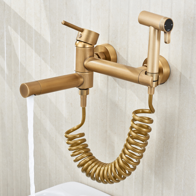 Retro All-Copper Hot and Cold Mop Sink Faucet with Extended Bathroom Pressure-Boosting Nozzle, Balcony Wall-Mounted Dual-Hole Bathtub Retro All-Copper Hot and Cold Mop Sink Faucet with Extended Bathroom Pressure-Boosting Nozzle, Balcony Wall-Mounted Dual-Hole Bathtub