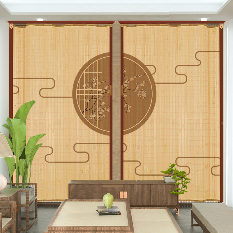 Bamboo Door Curtain Partition Curtain Economical Household Bamboo Sliding Roll-Up Door Curtain Wardrobe Sliding Door Simple Sliding Door Kitchen Entrance