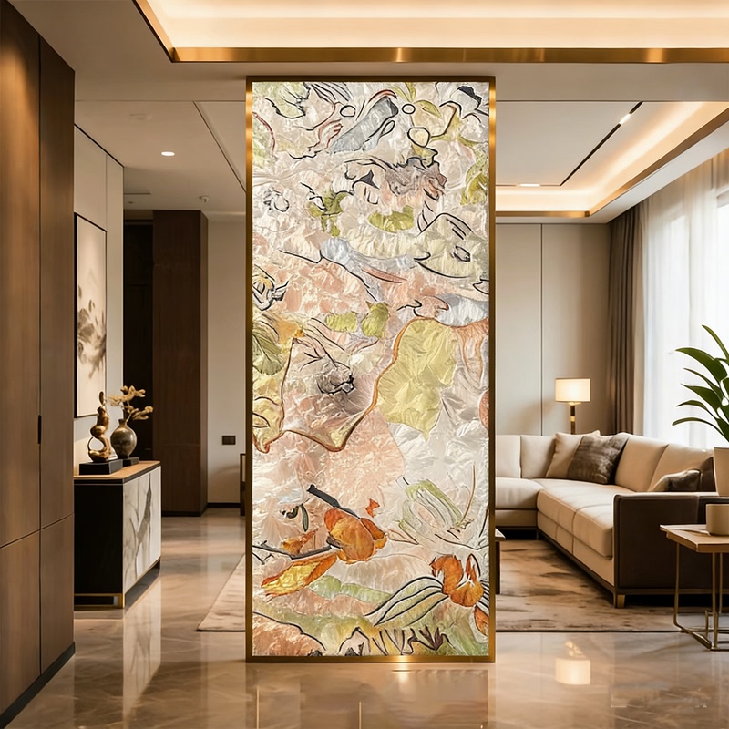 Modern High-End Art Glass Screen with Hand-Painted Enamel Colors for Entryway, Facing the Door, Living Room, Bedroom, and as a Partition