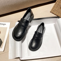 British style small leather shoes womens 2022 new autumn and winter jk shoes a pedal retro thick-soled loafer thick-heeled shoes