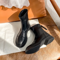 British style thick bottom Martin boots womens 2022 new small short boots winter plus velvet leather thin elastic boots