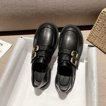 British small leather shoes womens autumn and winter Japanese jk shoes round toe all-match one pedal thick bottom loafer two wear thick heel shoes
