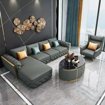 Light luxury leather sofa simple modern household small unit U-shaped large apartment living room Italian combination furniture