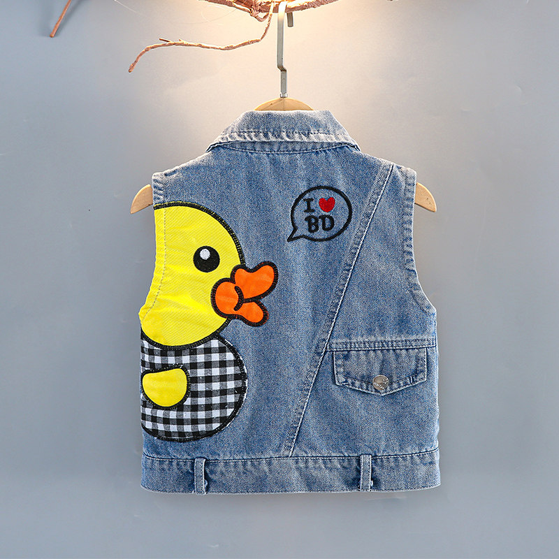 Boy's baby waistcoat Cartoon Foreign Pie Slim 9-month Casual Denim Vest Spring Autumn Baby Children's jacket 7 years old
