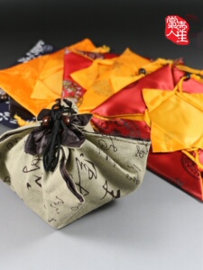 Handmade Yixing Clay Teapot Brocade Bag Pot Clothes Packaging Storage Cloth Bag Linen Double Layer Drawstring Pull Strin