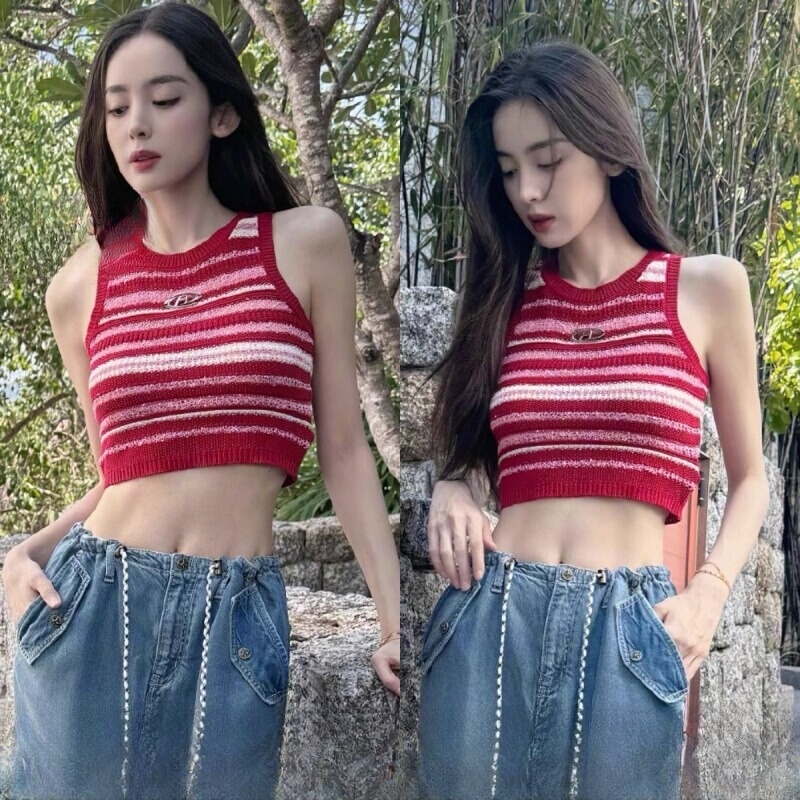 Gulina Za's Same Style Knitted Camisole for Women, Summer Vintage Tank Top, Street Style, Crop Top