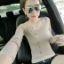 Mùa thu và mùa đông phiên bản mới của Hàn Quốc của áo thun nữ tay dài Slim mỏng bên trong áo len cổ lọ thắt nút bó sát áo khoác cardigan nữ Áo len cổ chữ V