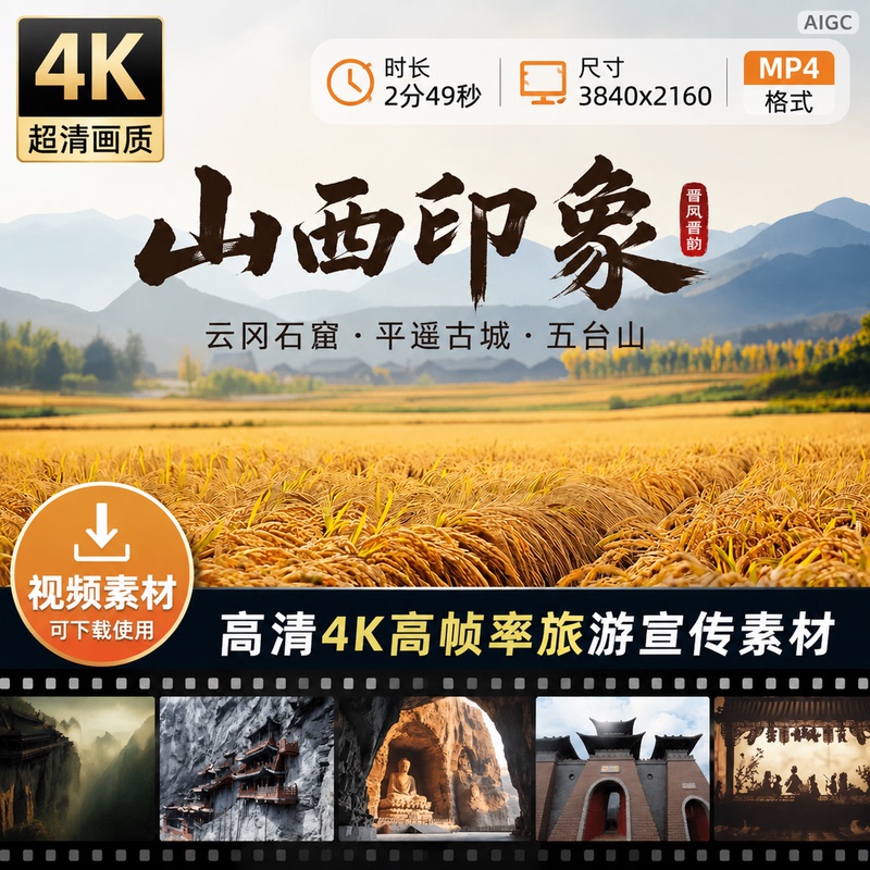 High-Definition 4K High-Frame-Rate Shanxi Tourism Promotional Materials: Yunxiang Grottoes, Pingyao Ancient City, Wutai Mountain, Jin Dynasty Video Footage High-Definition 4K High-Frame-Rate Shanxi Tourism Promotional Materials: Yunxiang Grottoes, Pingyao Ancient City, Wutai Mountain, Jin Dynasty Video Footage