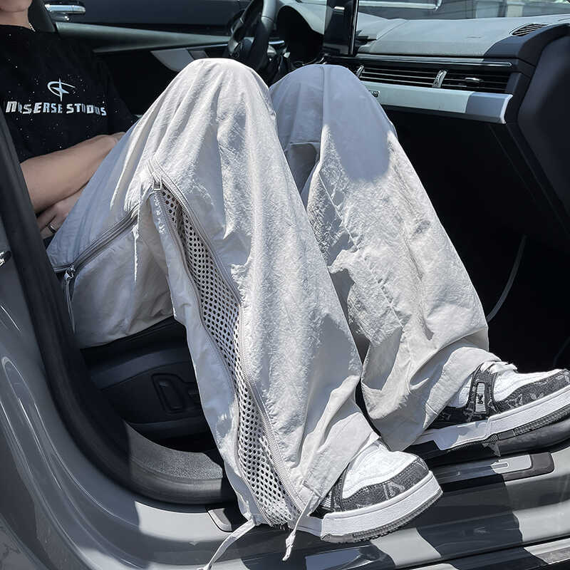 Mesh Breathable Quick-Drying Paratrooper Casual Pants Men's Summer Thin Loose Zipper Sports Pants Outdoor Hiking Pants