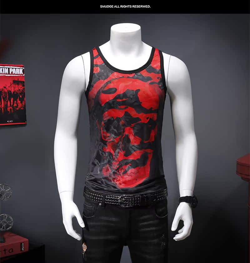 Mùa hè 2018 phong cách mới nam vest vest cá tính rỗng thoáng khí thể thao vest in áo không tay mỏng áo thể dục