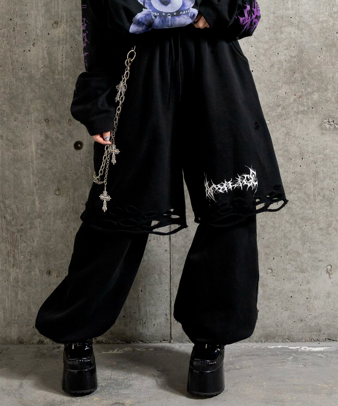 Nameless Japanese Style Am Subculture Dark Punk Cross Pendant Chain Ripped Double-Layer Casual Sweatpants Y2K Nameless Japanese Style Am Subculture Dark Punk Cross Pendant Chain Ripped Double-Layer Casual Sweatpants Y2K
