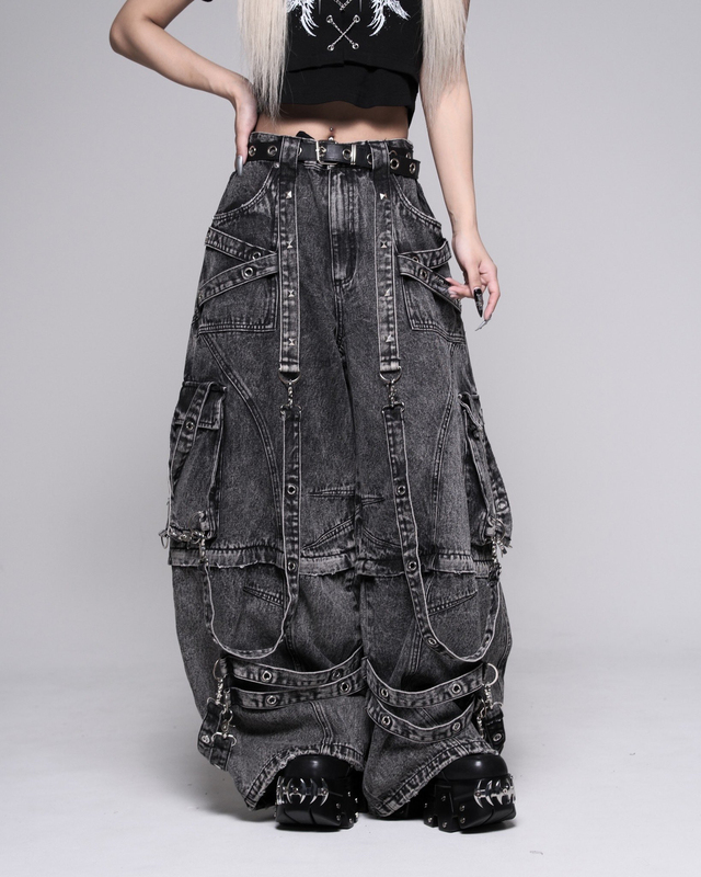 Nameless Japanese Style Rf Tearful Subculture Dark Punk Heavy-Duty Denim Wide-Leg Workwear Scimitar Pants Y2K Nameless Japanese Style Rf Tearful Subculture Dark Punk Heavy-Duty Denim Wide-Leg Workwear Scimitar Pants Y2K