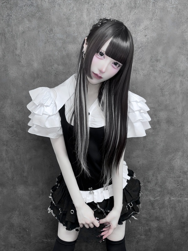 Nameless Japanese Style Dd Tianlei Subculture Mass-Produced Sweet Girl Ruffle Sleeve Patchwork Shirt Short-Sleeve T-Shirt Y2K