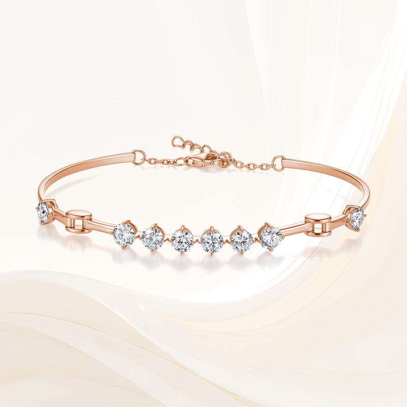18K Gold Lab-Grown Diamond Bracelet for Women, Niche, Simple, Slim, Princess-Cut Bracelet, Jewelry with Round Diamond Row Design 18K Gold Lab-Grown Diamond Bracelet for Women, Niche, Simple, Slim, Princess-Cut Bracelet, Jewelry with Round Diamond Row Design
