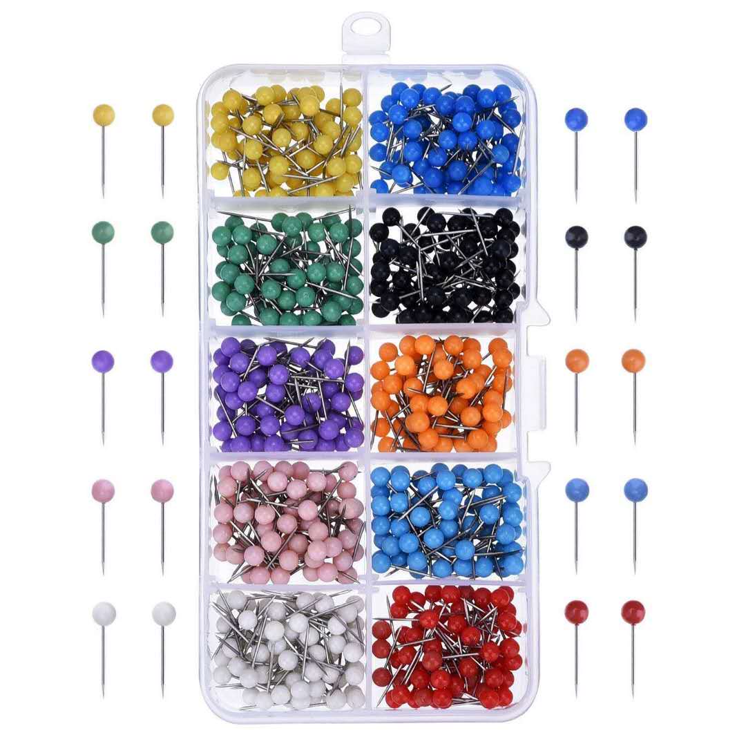 Boxed ten color 500 pieces color plastic pin round ball short nail cork board fixing nail map marker pushpin