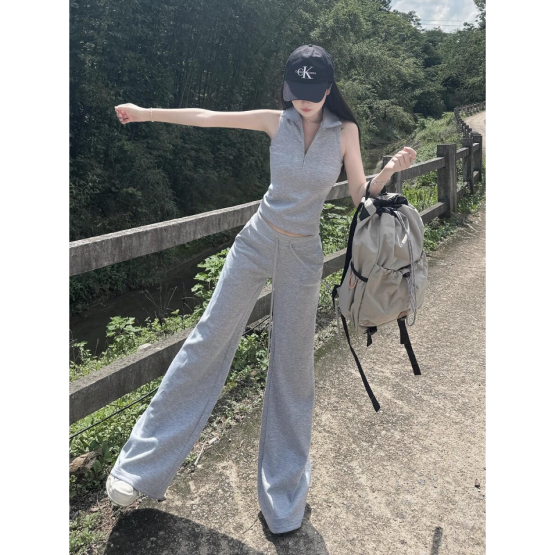 Fashionable Casual Women's Suit 2026 Summer New Slim-Fit Niche Zip-Up Vest and Straight-Leg Pants Two-Piece Set with an Elegant Vibe