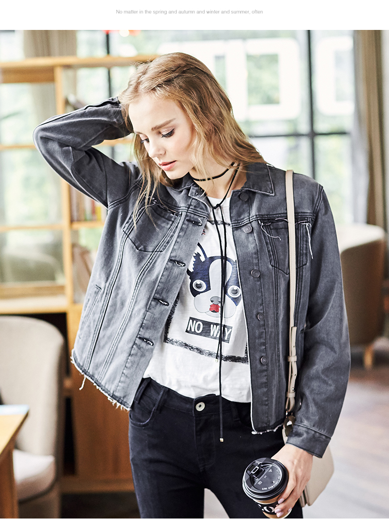 Demana 2017 mùa xuân mới denim áo khoác nữ mùa xuân và mùa thu áo ngắn nữ phần ngắn của các cao bồi quần áo nữ Slim váy nữ