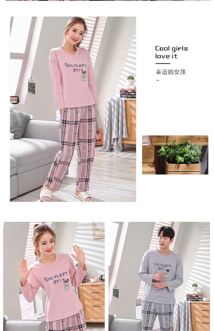 Bộ đồ ngủ dài tay mùa thu cotton hoạt hình Slim Phiên bản nam và nữ kiểu Hàn Quốc phù hợp với giới trẻ bộ cotton đẹp mặc nhà