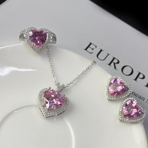 Marry Explosions European and American Ins Love Luxury Color Treasure Set Set with Rose Powder Topa Ring Earrings Yellow Diamond Necklace