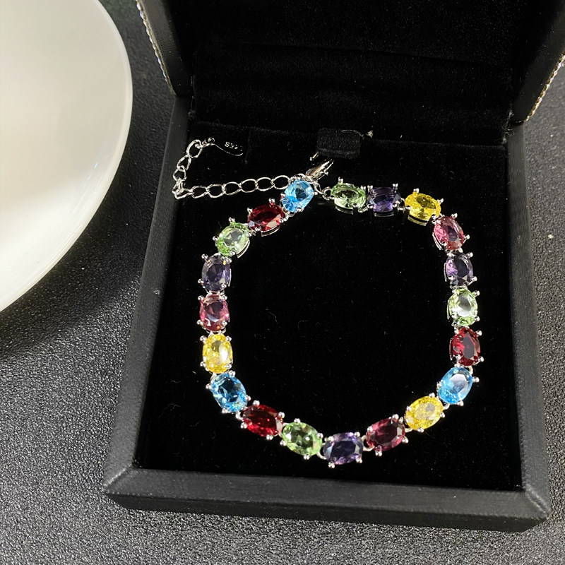 Marry Tibetan niche design vibrato live color gemstone bracelet Xinjiang Western Regions wind full of diamond egg-shaped bracelet