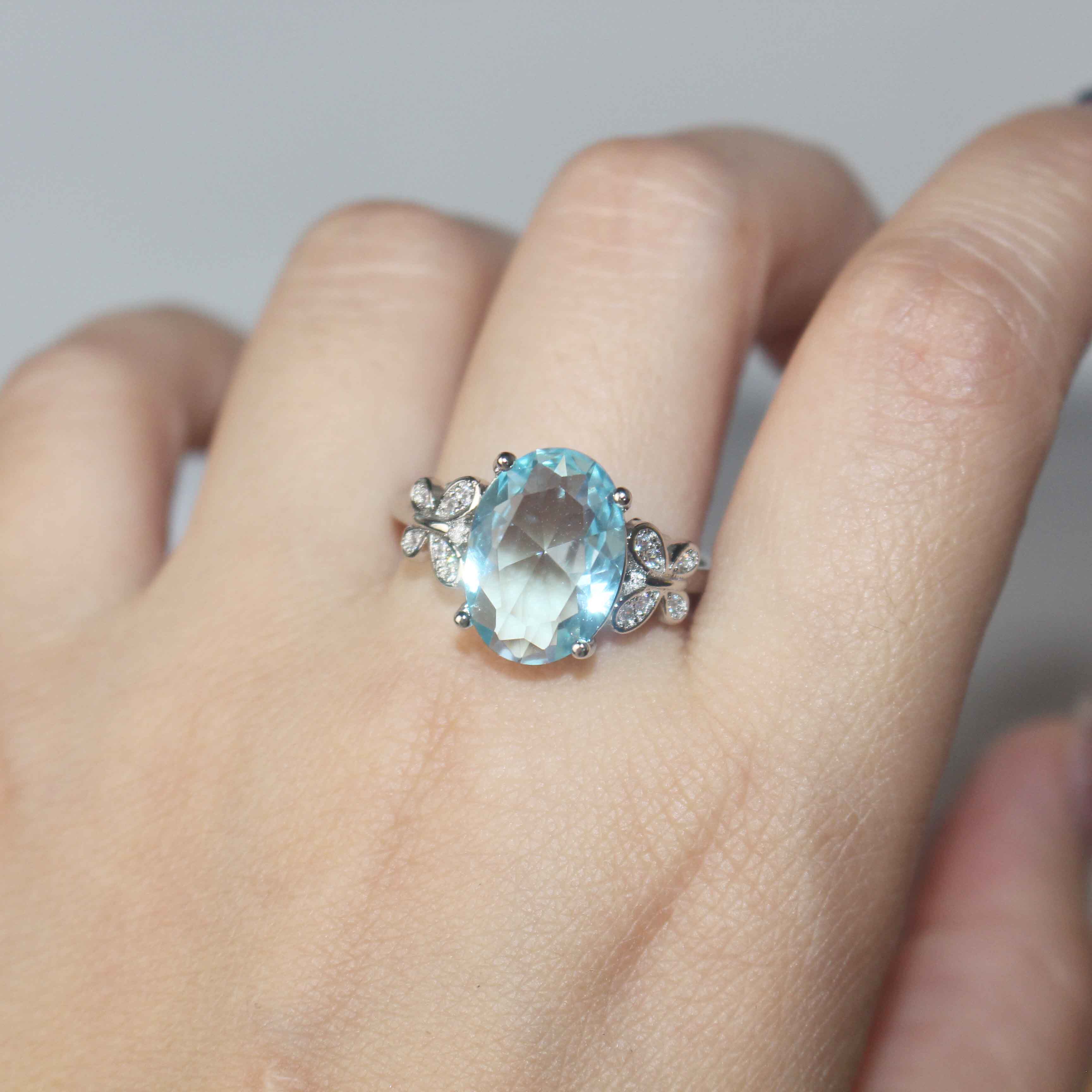 Marry Emulation Jewelry Series Artificial Sea Blue Nursery Red Gem Butterfly Ring Inlaid Mosaon Ring Hand Accessories