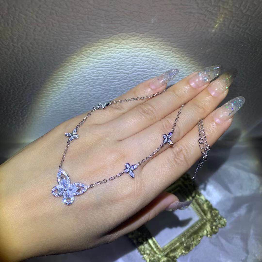 Marry Butterfly DE Series Inlaid Moissanite Light Luxury Small Bow Knot Ring Ins Super Fairy Five Butterfly Necklace