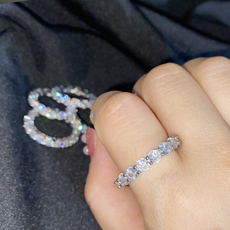 Marry Light Extravagant Name Slow Series Handmade Micro-Inlaid Shimmery Sea Blue Diamond Ring Princess Powder Small Crowdring