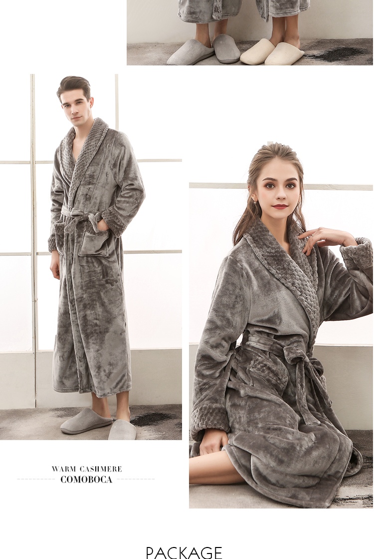 Mùa đông đôi áo ngủ nữ dày áo choàng flannel ấm áp XL dài đồ ngủ nhung san hô 220 kg nam áo ngủ thu đông Hàn Quốc