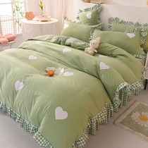  Xiaohongshu recommends the Korean version of the bed skirt four-piece cotton cotton sheet duvet cover princess style bedspread girl heart bed