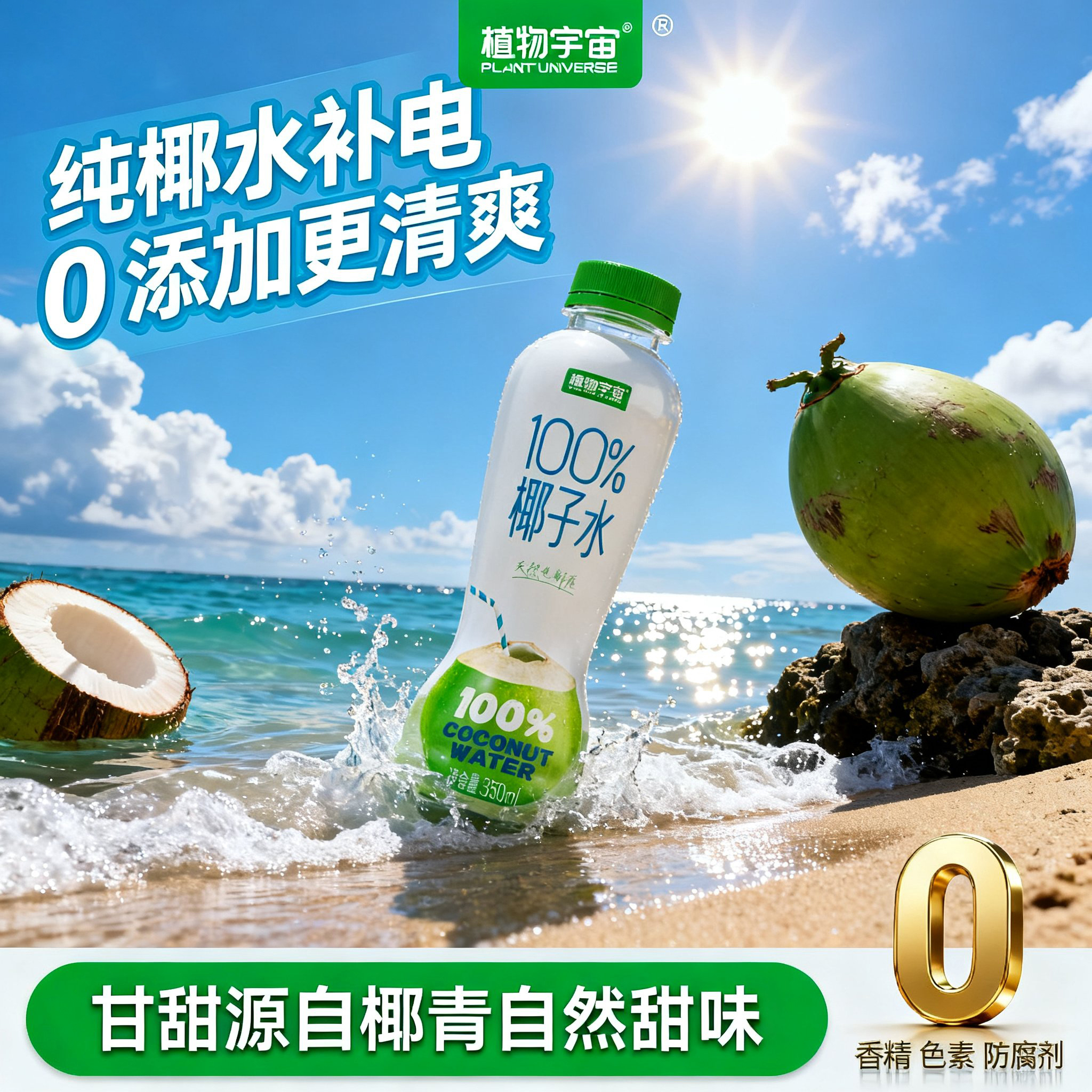 【家庭装】植物宇宙100%纯椰子水果汁椰汁椰青电解质椰汁饮料1L装
