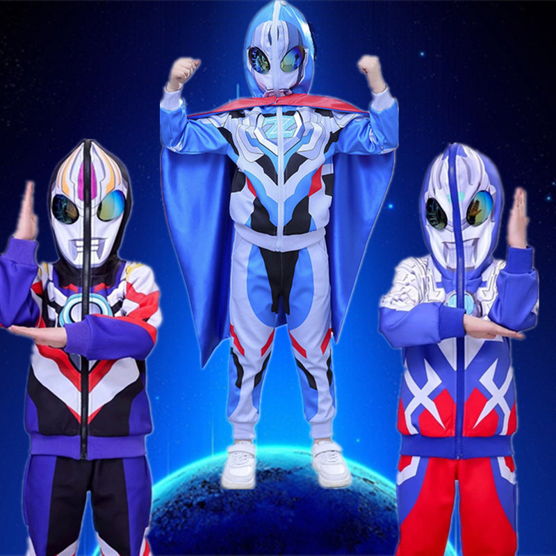 Zetasero Ultraman Clothes Boys Spring and Autumn Clothes Superman Boys Spiderman Pattern Glasses Children's Suit