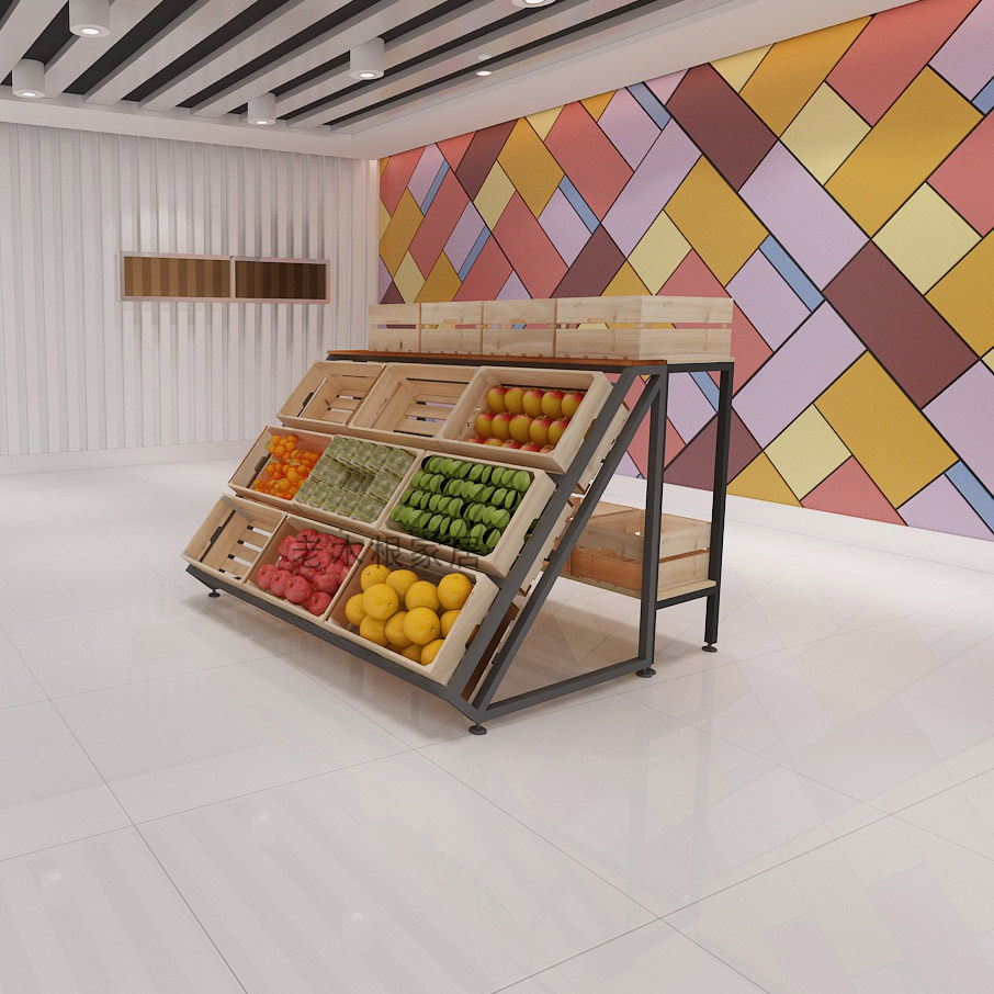 Steel Wood Fruits And Vegetables Rack Raw Fresh Supermarket Water Fruit Store Vegetable Shelving Middle Island 100 Orchard Raw Fresh Show Shelf 32