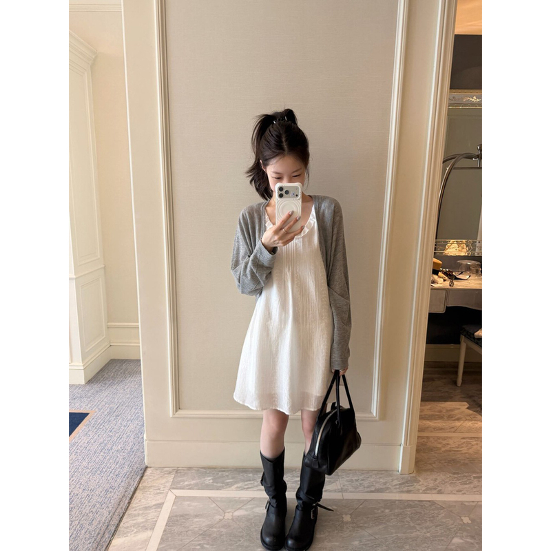 Summer Thin Gray Sun Protection Clothing for Petite Women, Ice Silk Knitted Cardigan, Outerwear Shawl, Short Air-Conditioning Shirt Top