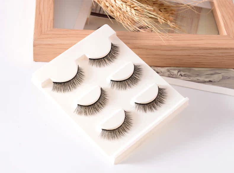 3D giả lông mi tự nhiên thực tế trang điểm nude dày phong cách mô phỏng đồng bằng ba lông mi nam châm