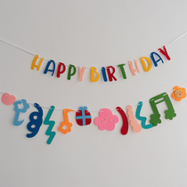 ins birthday placement background wall mesh red Korean retro color birthday felt pull flag banner baby children