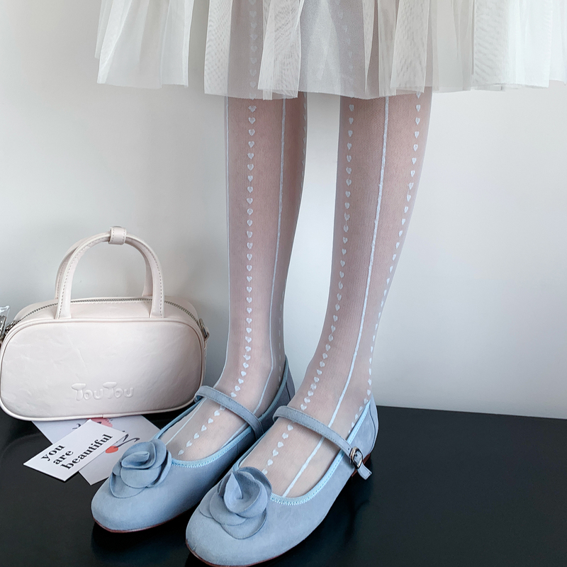 Y2K Blue Heart Jacquard Stockings for Women, Summer Thin Anti-Snag Vertical Stripes, Slimming, Unique Colorful Pantyhose Y2K Blue Heart Jacquard Stockings for Women, Summer Thin Anti-Snag Vertical Stripes, Slimming, Unique Colorful Pantyhose