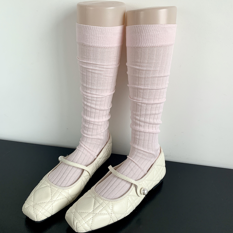 Jk Ballet Style Girl Pink Calf Socks Women's Spring and Summer Thin Sweet Mid-Calf Socks Thin Cotton Slightly See-Through Purple Slouch Socks