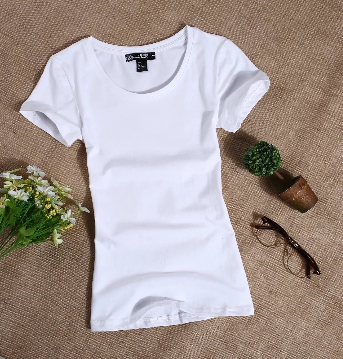 Womens short-sleeved T-shirt pure cotton simple white sum